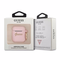 Guess GUA2SSSI AirPods dėklas rožinė/rožinė Silikonas Vintage Script