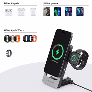 "Blavec" indukcinis įkroviklis BQI-05 Qi 15W magnetinis "Magsafe 3 in 1 UniCharge" (BQI05-QIMS) sidabrinis
