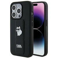 Karl Lagerfeld Gripstand Saffiano Choupette Pins dėklas telefonui iPhone 14 Pro Max - juodas