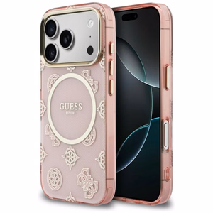 Guess IML Peony Dot MagSafe dėklas for iPhone 17 Pro - rožinis