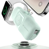 Wozinsky WF16-YLS 5000mAh 15W Lightning mini išorinė baterija su įmontuotu USB-C kabeliu ir Apple Watch įkrovikliu - žalia