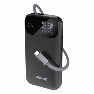 Dudao K31 10000mAh 22.5W PD Išorinė baterija su įmontuotu kabeliu - juoda