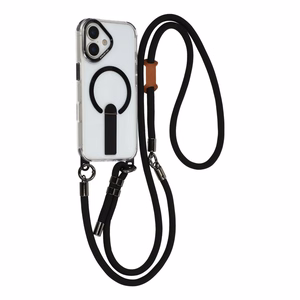 Hurtel dėklas su stovu, 30 cm rankiniu ir 120 cm pečių dirželiu, suderinamas su „MagSafe“, skirtas „iPhone 17“ – juodas