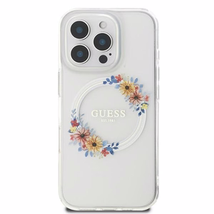 Guess IML Flowers Wreath Magnētinis dėklas iPhone 16 Pro - skaidas