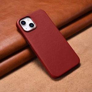 iCarer Dėklas Odinis viršelis pagamintas iš natūralios odos iPhone 14 Plus raudonas (suderinamas su MagSafe)