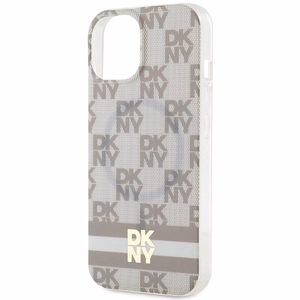 DKNY IML languotas mono raštas ir margintos juostos magnetinis dėklas telefonui iPhone 15 / 14 / 13 - smėlinis