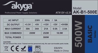 Akyga AK-B1-500E maitinimo blokas 500 W 20+4 pin ATX ATX pilkas