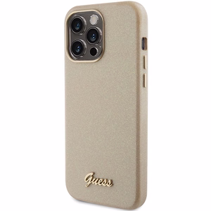 Guess Glitter Glossy Script Dėklas telefonui iPhone 15 Pro Max - auksinis