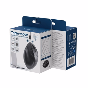 Gembird MUSW3-9B-01 Trijų režimų belaidė ergonominė pelė (2.4G + BT + USB), 2400 DPI, 9 mygtukų, juoda
