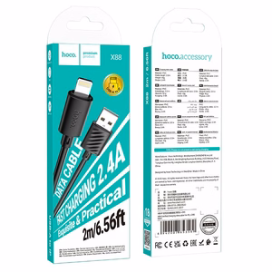 Кабель USB A - Lightning Hoco 2,4A 2 м X88 черный