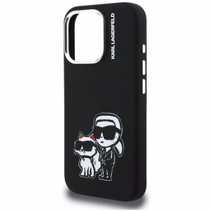 Karl Lagerfeld Silikoninis Karl&Choupette Sketch MagSafe Dėklas for iPhone 16 Pro - juodas