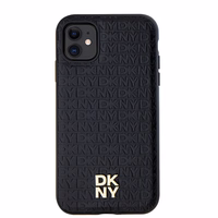 DKNY odinis monogramos raštas metalinis logotipas magnetinis dėklas iPhone 11 / Xr - juodas