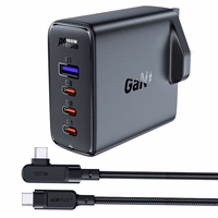 Greitas GaN 100W Power Delivery įkroviklis 3x USB C 1x USB su JK kištuku - juodas