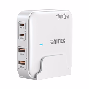 GaN tinklo įkroviklis - Unitek P1229AWH01-EU | 100W 2x USB-C 2x USB-A