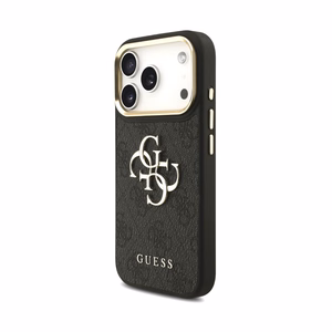 Dėklas Guess PU Leather 4G Metal Logo Gold Frame Apple iPhone 18 Pro Max juodas