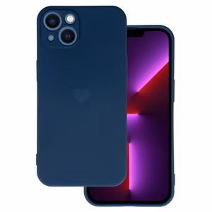 Silikoninis širdies dėklas telefonui Iphone 14 Plus, dizainas 1, tamsiai mėlynas