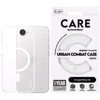 CARE by PanzerGlass Flagmanas Urban Combat Balta Magnetinis iPhone 16e dėklas - skaidrus