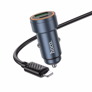 Automobilinis įkroviklis Hoco USB A + USB C QC3.0 PD 30W + kabelis USB C į Lightning Z57A juodas