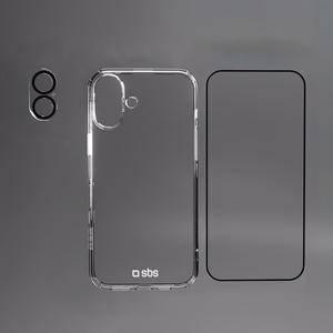 SBS rinkinys su D3O technologija iPhone 16 - dėklas + apsauginis stiklas ir kameros apsauga - skaidrus