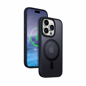 Crong Hybrid Frost MAG Cover dėklas, skirtas iPhone 15 Pro Max, suderinamas su MagSafe, tamsiai mėlynas