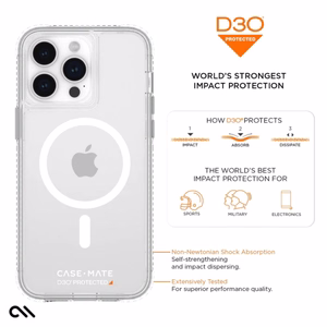 Case-Mate Ultra Tough+ D3O MagSafe dėklas, skirtas iPhone 15 Pro Max, skaidrus