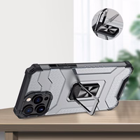 Permatomas žiedinis dėklas su stovu, tvirtas ir atsparus smūgiams, skirtas iPhone 12 Pro, mėlynas