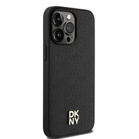 DKNY Odinis monogramos rašto metalinis logotipas Magnetinis dėklas telefonui iPhone 15 Pro Max - juodas