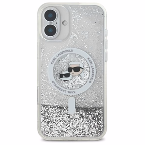 Karl Lagerfeld Liquid Glitter Karl&Choupette Head Magnetinis dėklas telefonui iPhone 16 - skaidrus