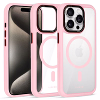 Liavec Hibridinis magnetinis skaidrus dėklas iPhone 15 Pro šviesiai rožinis