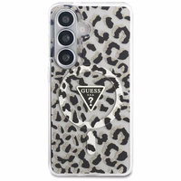 Guess dėklas IML Leopard Print Triangle MagSafe for Samsung Galaxy S26 juodas