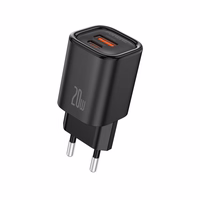 FONENG sieninis įkroviklis EU70 PD 20W 1xUSB-C + 1xUSB QC3.0 juodas