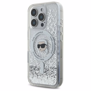 Karl Lagerfeld skystų blizgučių Karl Head magnetinis dėklas telefonui iPhone 16 Pro - skaidrus