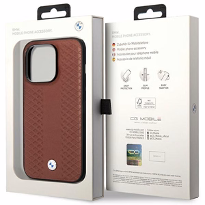 Dėklas telefonui BMW BMHMP14X22RFGR iPhone 14 Pro Max 6.7 - raudonas odinis diamantinio rašto MagSafe