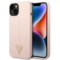 Guess GUHCP14SSLTGP iPhone 14 6.1" rožinis silikoninis dėklas telefonui su trikampio dizainu