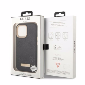 Guess GUHMP13LSAPSTK iPhone 13 Pro / 13 6.1" juodas/juodas kietas dėklas telefonui Peony Logo Plate Magnetinis MagSafe