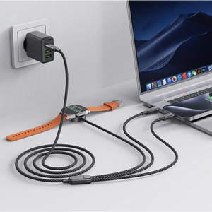 "Acefast C6-11" USB-C 3in1 kabelis - 2x USB-C / Qi 480Mb/s 100W 1,2 m - juodas