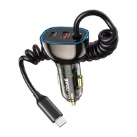 BWOO CC96C 30W PD car įkroviklis 1x USB-C 1x USB port with USB-C laidas pilkas