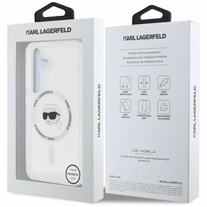 Dėklas Karl Lagerfeld Button Karl Head Printed Logo Magnetinis Samsung Galaxy S25 baltas