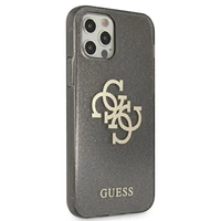 Guess GUHCP12LPCUGL4GBK iPhone 12 Pro Max 6.7" juodas/juodas kietas dėklas Blizgesys 4G Didelis Logotipas