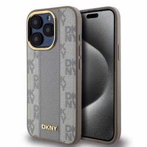 DKNY Odinis languotas mono raštas Magnetinis dėklas telefonui iPhone 15 Pro - smėlio spalvos