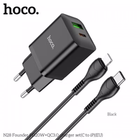 Įkroviklis Hoco "N28" juodas (PD20W / QC3.0) + "Type-C / Lightning" 100cm laidas
