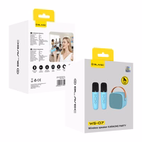 Blavec nešiojamas Bluetooth garsiakalbis WS-07 Karaoke Party 5W su 2 mikrofonais mėlynas