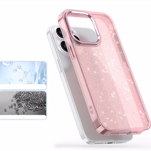 Blizgus dėklas telefonui iPhone 16 Pro - rožinis su blizgučiais