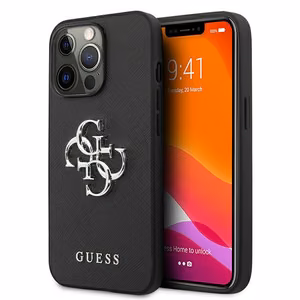 Guess Saffiano 4G Metal Logo dėklas telefonui iPhone 13 Pro / 13 6.1 - juodas