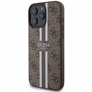 Guess 4G dryžuotas magnetinis dėklas telefonui iPhone 16 Pro Max - ruda