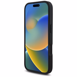 Karl Lagerfeld HC Grūdinto PU dėklas su kortelių skyriumi ir metaliniu Elong iPhone 16 Pro - juodas