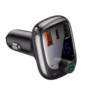Įkroviklis automobilinis + FM transmiteris BASEUS (S-13) (2xUSB;1xUSB-C) juodas