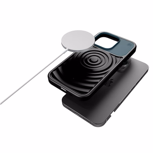 STM Reawaken Ripple MagSafe dėklas, skirtas iPhone 15 Pro Max, juodas ir Atlanto mėlynas