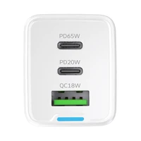 Wozinsky GaN 65W įkroviklis su USB-A ir 2xUSB-C jungtimis bei 65W USB-C kabeliu - baltas