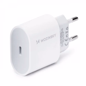 Įkroviklis Wozinsky Quick Charge, baltas PD 20W + Type-C / Lightning baltas laidas 100cm